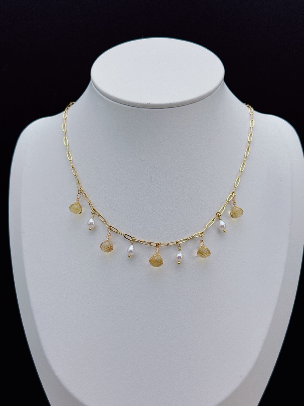 26X521 Handmade Freshwater Pearl High Quality Citrine Stainless Steel Necklace